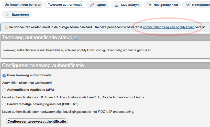 tweeweg authenticatie in phpmyadmin