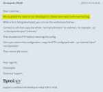 Bug gevonden + inmiddels teruggekoppeld met Synology 55516-0