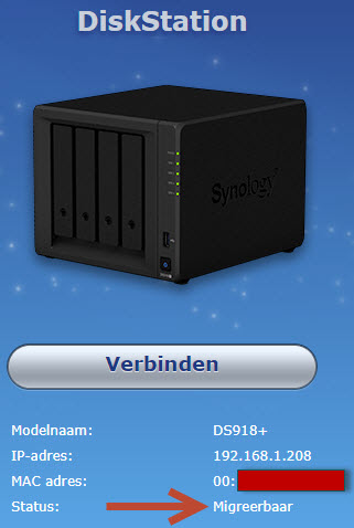 Migratie DS411+II > DS918+ mislukt.