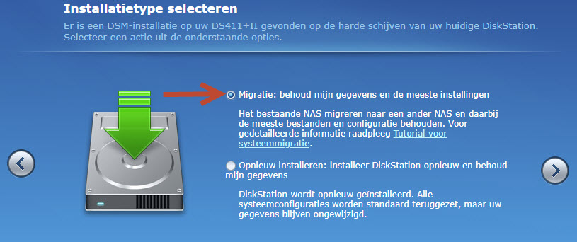 Migratie DS411+II > DS918+ mislukt.